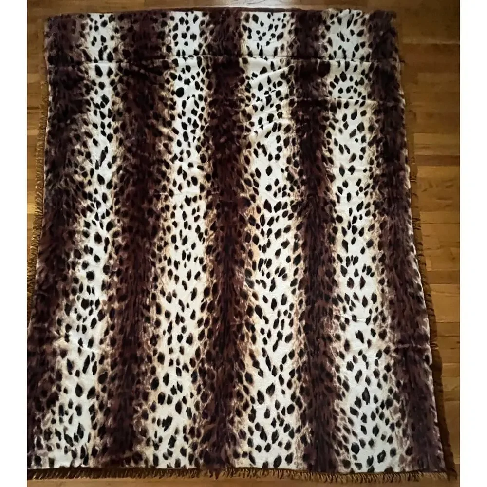 Vintage Queen Tiger Animal Plush Acrylic Korean Mink Reversible Blanket Sz 89x77
